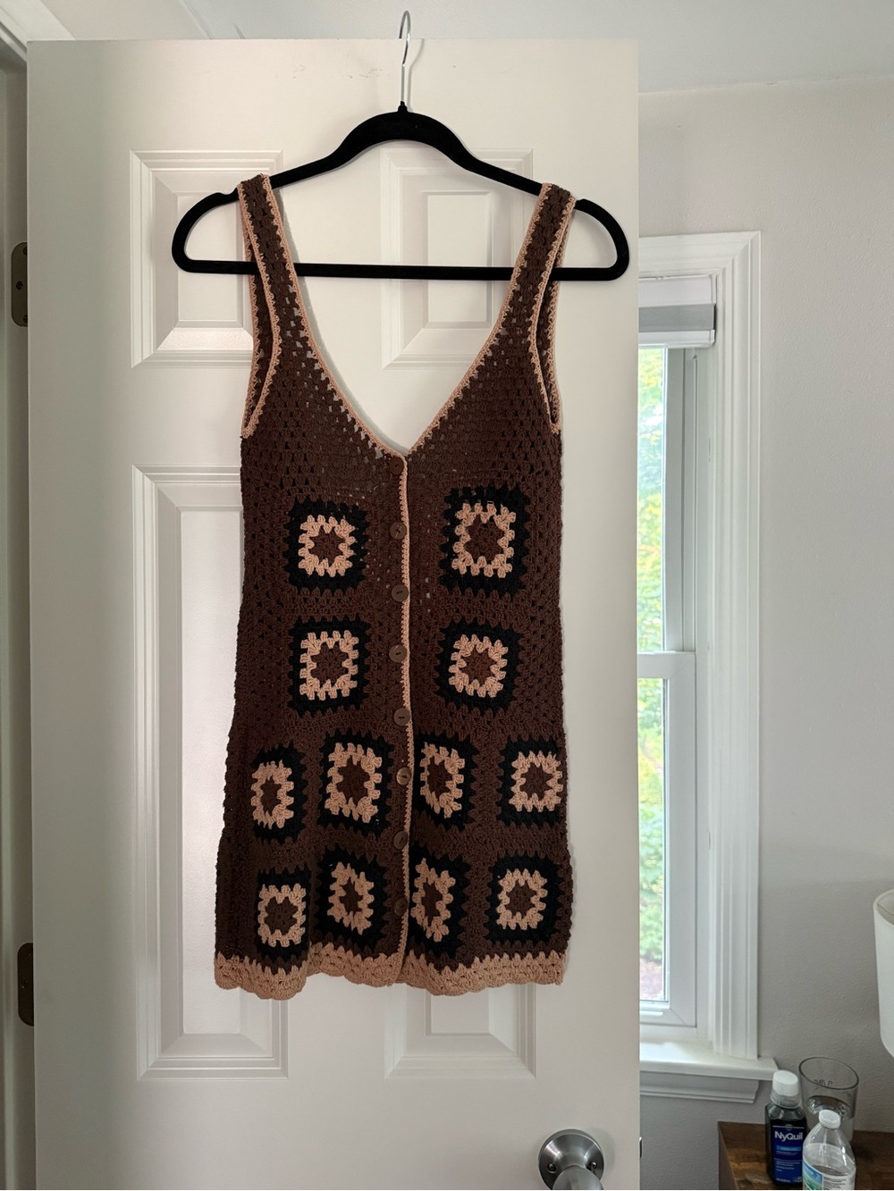 Akoia Swim Brown Crochet V-Neck Button-Front Women's Sweater Tank